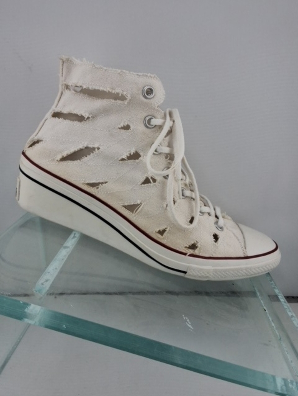 Converse Cream High-Top Distressed Canvas Sneakers